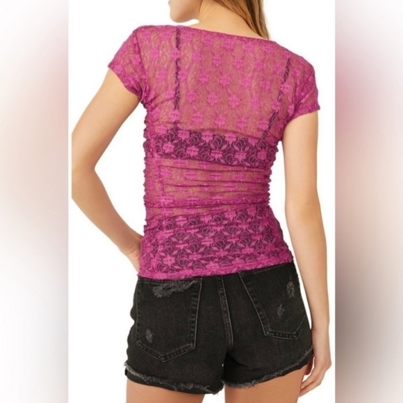 FREE PEOPLE NWT WOMEN'S KEEP IT SIMPLE LACE SHORT SLEEVE TOP Size Small - Picture 3 of 10